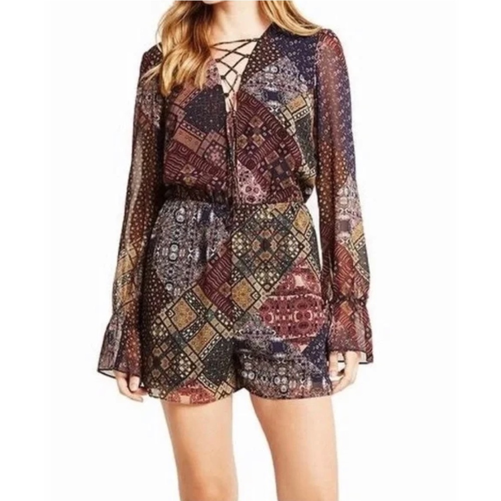 Bcbgeneration Bohemian Style Long Sleeve Romper Size Medium Multi Color Women’s